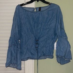 Denim loose long sleeve flare shirt